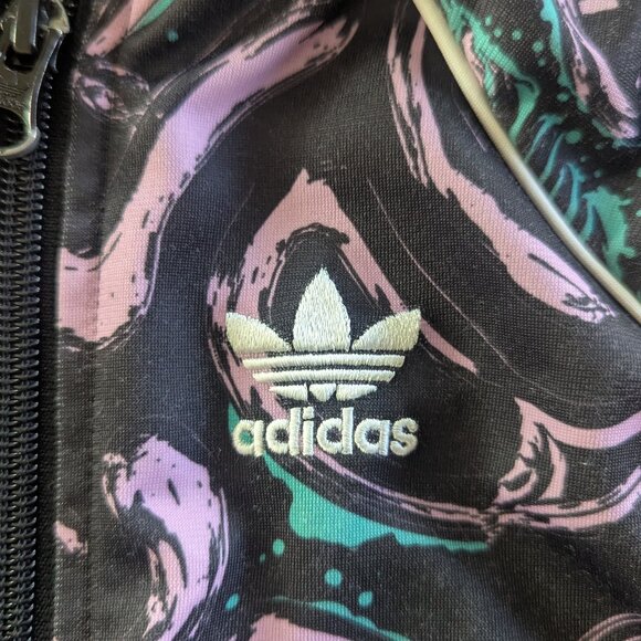 Adidas Originals Track Jacket in Black/Lilac/Seafoam Print 2-3T - Picture 4 of 5